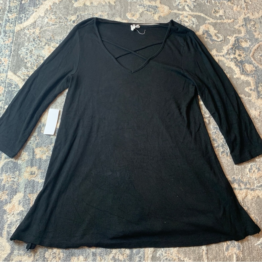 Cable & Gauge Black Asymmetrical 3/4 Sleeve Dress